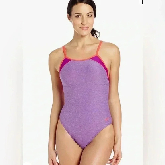 Speedo Women's Heathered Purple Clip-Back One-Piece Swimsuit Size 14 NWT - Picture 8 of 8